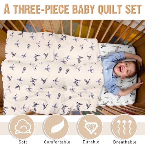 CroBlissful 3 Pieces Mallard Duck Nursery Crib Bedding Set for Girls Boys Mallard Duck Baby Standard Size Bedding Sets with Comforter Fitted Sheet Crib Skirt CroBlissful
