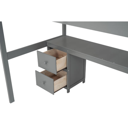 SOFTSEA Twin Loft Bed with Desk, Storage Stairs & Drawers in Grey - WoodArtSupply