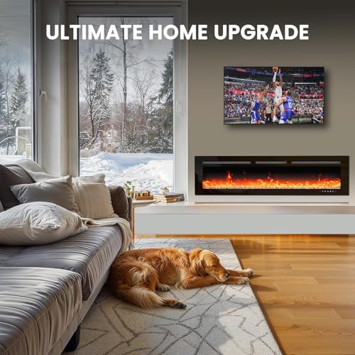 Silonn 50″Smart Electric Fireplace Heater with App & Remote Control, 5300 BTU Heat Output, Ultra-Slim Wall-Mounted or Recessed Electric Fireplace Inserts with Timer, 20 Flame Colors,WiFi Enabled Silonn