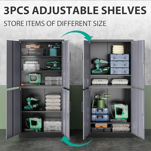 Metal Storage Cabinets With Doors And Shelves,71" Metal Garage Storage Cabinet with Lock,Metal Cabinet with Locking Doors,Steel Pantry Cabinet 4 Doors,Lockable Storage Cabinet for Garage,Home,Office SISESOL