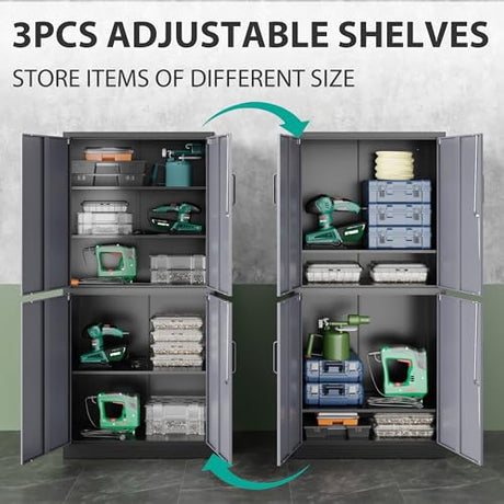 Metal Storage Cabinets With Doors And Shelves,71" Metal Garage Storage Cabinet with Lock,Metal Cabinet with Locking Doors,Steel Pantry Cabinet 4 Doors,Lockable Storage Cabinet for Garage,Home,Office SISESOL