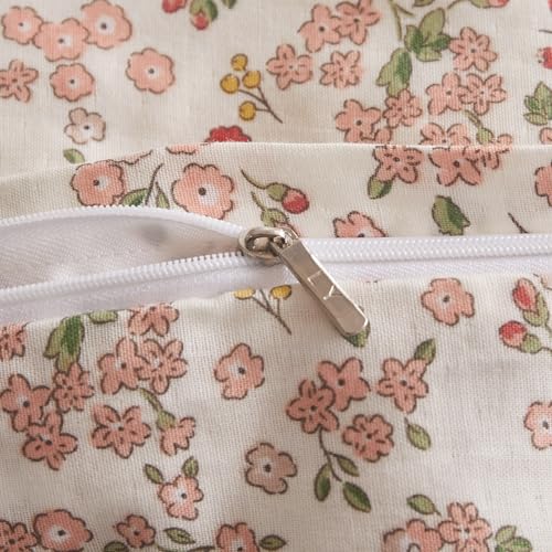 VM VOUGEMARKET Cotton Duvet Cover Twin Pink Flower Duvet Cover with Ruffle Pillowcases Teen Girls Aesthetic Bedding Set Garden Style Blooming Comforter Cover with Zipper Ties (3 pcs,68x86 Inch) VM VOUGEMARKET