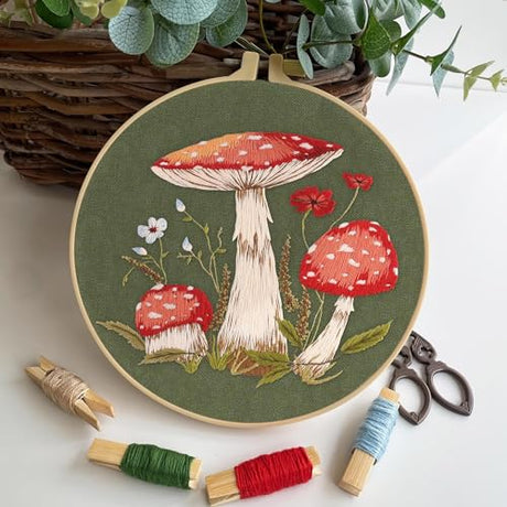 Myfelicity 3 Sets Mushroom Embroidery kit, Adult Beginner DIY Needle kit,Art Craft Handy Sewing Set Myfelicity