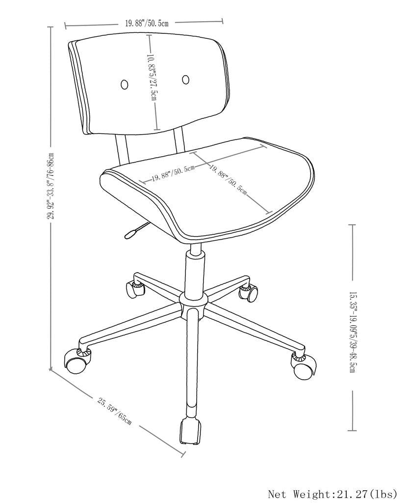 SIMPLIHOME Dax 22 Inch Wide Swivel Adjustable Executive Computer Bentwood Office Chair in Distressed Slate Grey, for The Office and Study Room