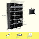 Gainvieyee 12-Tier Portable 72 Pair Shoe Rack Organizer, 36 Grids Tower Shelf Storage Cabinet Expandable Stackable Space with Door for Heels, Boots, Slippers Black Gainvieyee