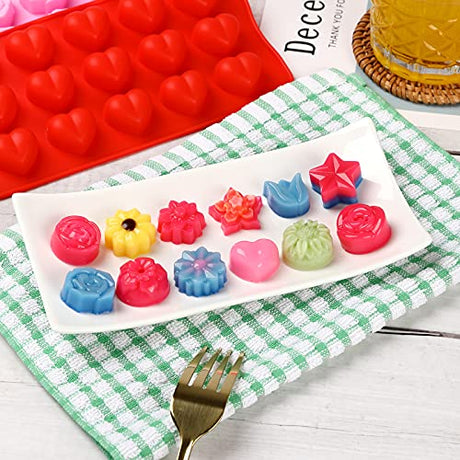 FIRETREESILVERFLOWER Flower Shape Chocolate Candy Molds Set,Heart,The stars,The rose,Flowers in Combination,15 Cavity Silicone Baking Mold Ice Cube Tray-Wedding,Festival,Parties and DIY Crafts-(6Pcs) FIRETREESILVERFLOWER