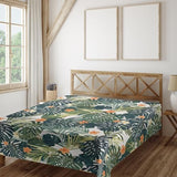 Ambesonne Floral Flat Sheet, Botanic Tropic Leaves and Flowers Hawaiian Theme Summer Plants Illustration, Soft Comfortable Top Sheet Decorative Bedding 1 Piece, Queen Size, Forest Green Ambesonne