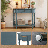 Giantex 2-Tier Console Table, 36" Retro Entryway Table with Storage Drawer & Elegant Legs, Narrow Wooden Sofa Table with Open Shelf for Living Room, Foyer, Hallway, Bedroom, Entrance (Blue) Giantex