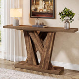Tribesigns 55-Inch Farmhouse Console Table, Farmhouse Behind The Couch Table TV Stand with Geometric Base, Skinny Sofa Table Entryway Table for Entrance, Living Room, Hallway, Foyer, Rustic Brown Tribesigns
