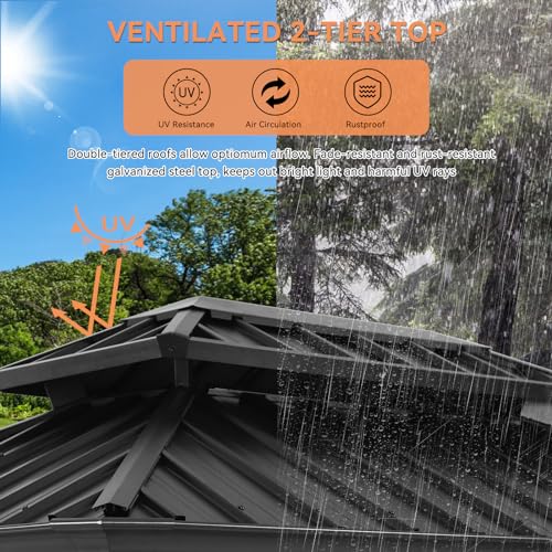 Modern Shade Grill Gazebo 6' X 8', Aluminum BBQ Gazebos with Shelves and Paper Towel Holder, Grill Canopy with Galvanized Steel Roof, Grill Gazebo with USB and USB-C charging ports for Patio Modern Shade Outdoor Living Spaces