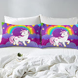Erosebridal Girls Unicorn Comforter Set Twin Girls Bedding Set Cute Rainbow Unicorn Print Down Comforter Kids Cartoon Kawaii Duvet Insert Galaxy Stars Fantasy Room Decor Children Reversible Purple Erosebridal