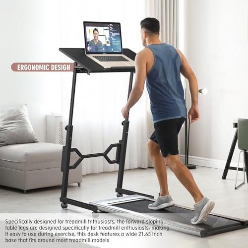 Enayplon Small Standing Desk with Wheels, Portable Treadmill Desk, Rolling Desk Adjustable Height for Laptop, Mobile Standing Table for Walking Pad, Bedside Table Enayplon