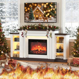 ENSTVER 72''Modern Electric Fireplace Mantel TV Stand,Large Entertainment Center with Open Storage Shelves for 80''TV, LED Ambient Lighting Fireplace TV Stand for Living Room ENSTVER