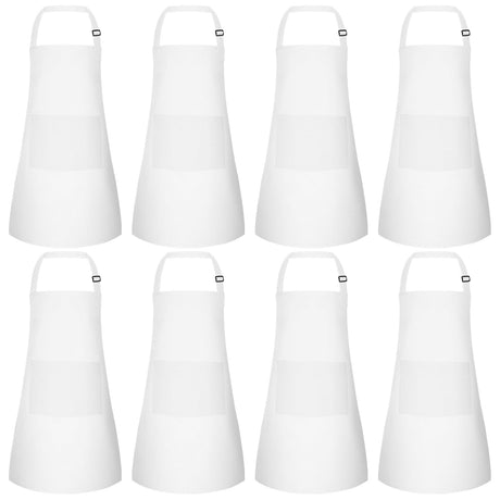 Morcheiong 8 Pack Adjustable Kids Apron Bulk with 2 Pockets Toddler Apron Kids Painting Aprons for Cooking Baking Painting Boys Girls (White) Morcheiong