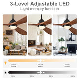 Eliora 54 inch Outdoor Ceiling Fan, Outdoor Ceiling Fans for Patios with Light and Remote Control, 3 Solid Wood Blades, Quiet DC Motor, Outdoor Ceiling Fans for Patios, Porch, Dark Walnut Eliora