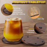 Wood Coasters with Leather Holder, GOH DODD Set of 8 Wooden Coaster Set for Drinks Desk Coffee Table Home Kitchen Office Bar, Tabletop Protection Living Room Decor, Walnut Coasters, 4 Inch GOH DODD