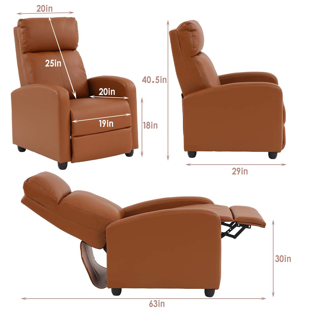 FDW Recliner Chair Push Back Sofa Home Theater Seating with Lumbar Support and Leather Padded Seat Backrest for Living Room (Tan) FDW