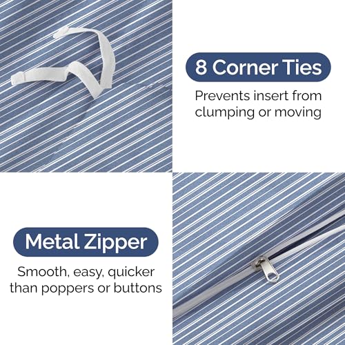 Duvet Cover Twin/Twin XL Size - Extra Soft Twin/Twin XL Size Duvet Cover - Lightweight, Breathable & Cozy w/ Zipper Closures and Ties - 68" x 90" Inches - (Blue Stripes 3) Comforter Not Included CGK Unlimited
