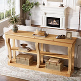 TRIBEWOOD Solid Wood Console Table for Entryway, 63-Inch 3-Tier Sofa Table Behind The Couch with Storage, Farmhouse Entryway Furniture for Living Room, Foyer, Hallway, Natural Wood TRIBEWOOD