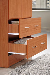 HODEDAH 2 Door Wood Wardrobe Bedroom Closet with Clothing Rod inside Cabinet and 2 Drawers for Storage, Cherry Hodedah