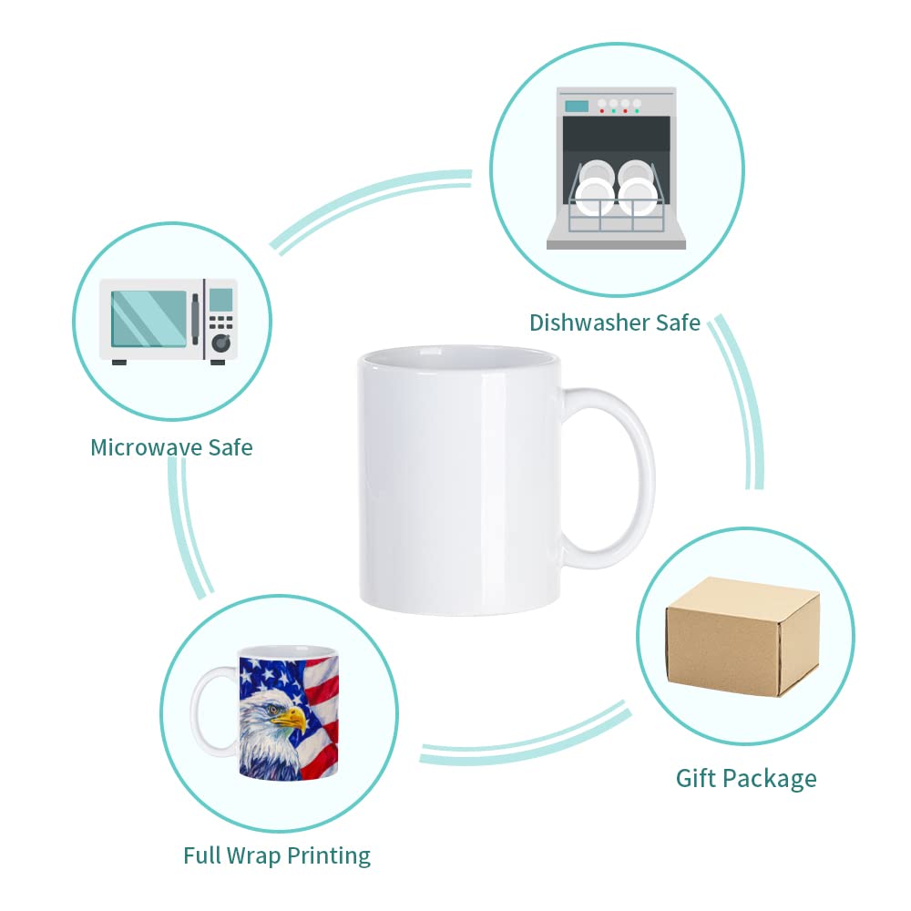 PYD Life 8 Pack Sublimation Mugs Blanks 11 OZ Coffee Mugs White Ceramic Photo Cups Bulk for Cricut Mug Press Print