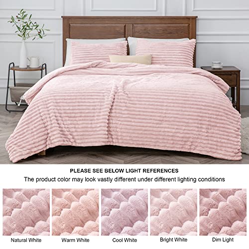 BEDELITE Fleece Queen Comforter Set -Super Soft & Warm Fluffy Pink Bedding, Luxury Fuzzy Heavy Bed Set for Winter with 2 Pillow Cases BEDELITE