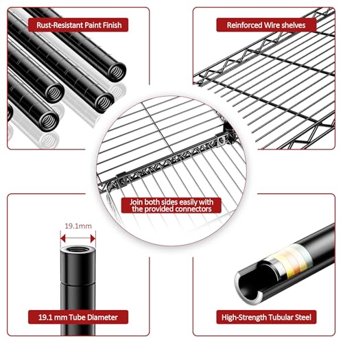 IZEUK Linked Storage Racks, DIY Adjustable Heavy Duty Metal Shelving Unit for Corner, Ideal for Kitchen, Garage, Warehouse, and Garden (Black, 4 Tiers, 15.7" D x 33.5" W x 59.5" H, 1147 lbs Capacity) IZEUK