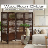 Room Divider Screen, 4-Panel Folding Wood Screen Pattern, Antique Brown, 72 x 80 Inches, Hand Carved Decorative and Functional, Reversible, Portable Privacy Partition, Boho Style – Bedding Craft Bedding Craft