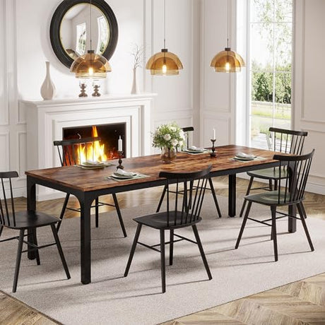 Tribesigns 78.7 Inch Dining Table for 8, Industrial Rectangle Wood Dining Table, Long Rustic Dinner Table with Heavy Duty Metal Legs (Only Table) (Rustic Brown) Tribesigns