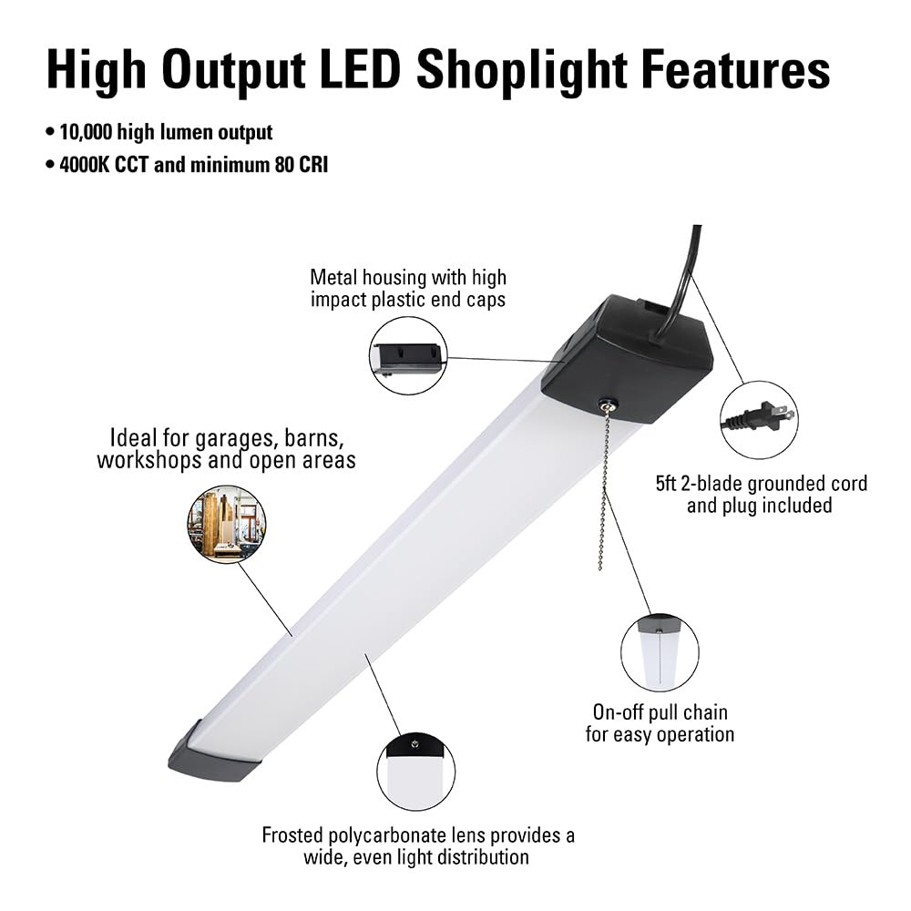 Metalux SHP 4 ft. 128-Watt Equivalent, 10000 Lumens Integrated LED, White Shop Light, 4000K CCT Metalux