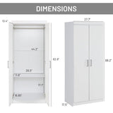 FurnitureR 2 Door Wardrobe, Wooden Armoire with Hanging Rod for Bedroom 68.2-Inch Wardrobe Storage Cabinet, White FurnitureR