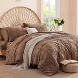 AMBERSPACE King Size Comforter Set Brown, Tufted Geometric Boho Bedding Farmhouse Bed Set, All Season 7 Pieces Bed in a Bag with Sheets, Pillowcases & Shams AMBERSPACE