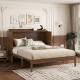 KEIKI Queen Murphy Bed Cabinet with Charging Station & Rattan Design – Space-Saving Wall Bed with Large Storage Drawer, Foldable Platform Bed for Small Rooms – Sturdy Pine Wood Construction, Walnut KEIKI