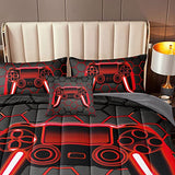 BDUCOK 5 Piece Gamer Comforter Sets Bed in A Bag for Boys Teen Kids,Honeycomb Gaming Bedding Sets Gamepad Comforter Microfiber Bed Set for All Season Gamer Home Decor(red, 5 Piece Sets30023-Twin) BDUCOK