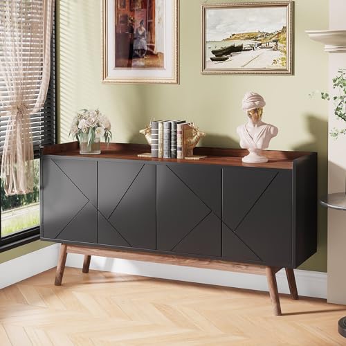 Tribesigns Sideboard Buffet Cabinet with Storage 55" Black Kitchen Sideboard Cabinet, Wood Coffee Bar Cabinet with Doors, Accent Sideboard Cabinet, Console Table Cabinet for Dining Room Livin - WoodArtSupply