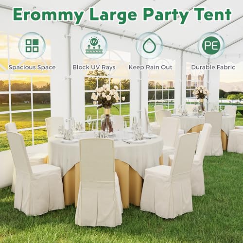 EROMMY 20x30ft Party Tent, Heavy Duty Large Wedding Canopy Outdoor Carport with 8 Removable Sidewalls, 2 Roll-up Doors, 3 Storage Bags, Gazebo Shelter Tent for Party Event Commercials, White EROMMY