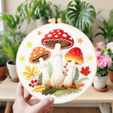 ORIGACH 5 Pack Mushroom & Plants Embroidery Kits for Beginners DIY Starter Hand Embroidery Kit with Floral and Plants Patterns and Instructions for Adults Women Crafting