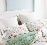 SLEEPBELLA Duvet Cover Set 600 Thread Count Cotton Bedding Set (Full, White&Green Floral) SLEEPBELLA