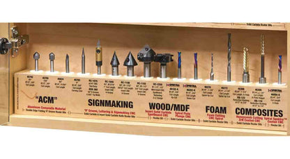 Amana Tool AMS-CNC-60 CNC Master Router Bit Collection Includes 57 SKUs and LED Illuminated Mirrored Interior and Solid Wood Display - WoodArtSupply