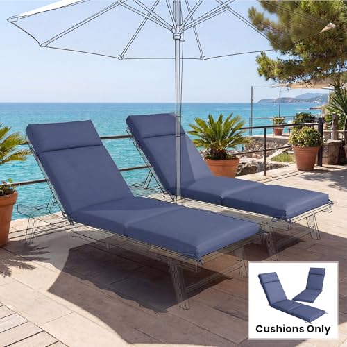 Outsunny Outdoor Chaise Lounge Cushions Set of 2, Chaise Lounge Cushions with 6 Ties, High-Density Foam, 72 x 21.1 x 2.6 Inch Water-Repellent and UV-Resistant for Patio, Poolside, Navy Blue