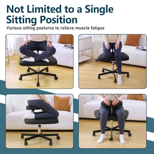 LHOOCX Meditation Chair ADHD Chair Ergonomic Cross Legged Chair with Wheels,Kneeling Chair for Office and Home,ADHD Chairs for Adults (Black) LHOOCX