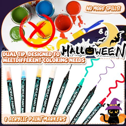 JULEASEL Halloween Rock Painting Kit, Glow in The Dark Rock Craft Paint Kits, Arts and Crafts for Kids Ages 6-12, Halloween DIY Crafts for Girls & Boys with Mess-Free Paint Pens Markers - WoodArtSupply