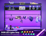 AODK L Shaped Gaming Desk with 4 Drawers, 59" Reversible Computer Desk with Hutch and Shelves, Gamer Desk with LED Lights, Power Outlets, Home Office Corner Desk with Gird Pegboard, Black AODK