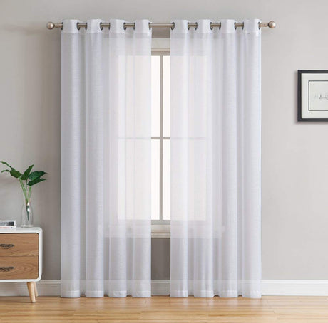HLC.ME 2 Piece Semi Sheer Voile Window Treatment Curtain Grommet Panels for Bedroom (54" W x 108" L, White) HLC.ME