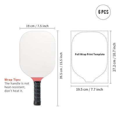 PYD Life 6 Pack Pickleball Paddles Plywood Sublimation Blanks 7.5" x 15.5",2/5 Inch Thickness 8 OZ Double Sided Printable One Side White One Side Wood