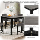 KEIKI 5-Piece Counter Height Dining Table Set with Square Table and 4 Upholstered Curved Backrset Chair, for 4 Person, Modern Wooden Table Set, Easy Assembly, for Kitchen, Dining Room, Black+Gray KEIKI