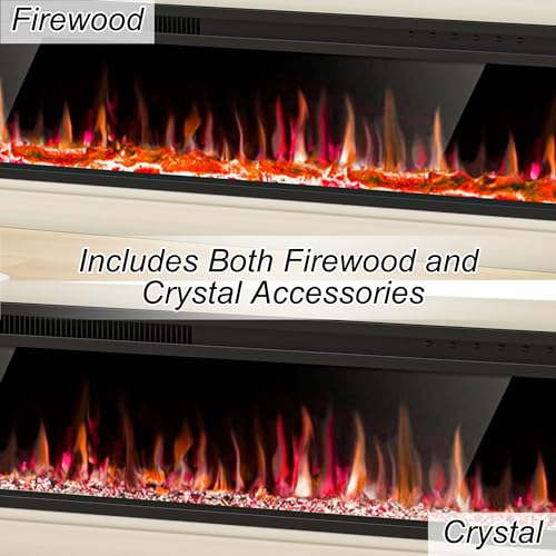 Spurgehom 58" Fireplace TV Stand for TVs Up to 65" with 52" Electric Fireplace,White Entertainment Center,Led Light TV Consoles for Living Room,Farmhouse Media Console Table Spurgehom