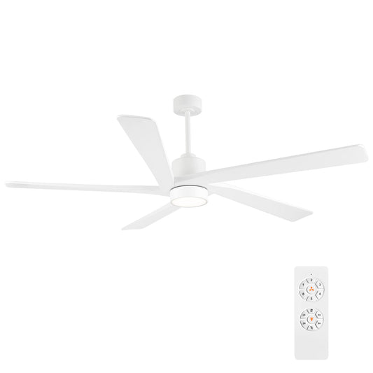 WINGBO 64" DC Ceiling Fan with Lights and Remote Control, 5 Carved Wood Blades, 6-Speed Reversible DC Motor, Modern Ceiling Fan for Bedroom Living Room Kitchen, ETL Listed