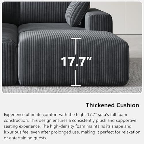 Domiqut 108”Modern Modular L-Shape Couch with Chaise, Modular Sectional Couches for Living Room, Deep Seat Boneless Sofa Bed, No Assembly Required Sleeper Sofa, Plush Corduroy Fabric, Dark Gray Domiqut
