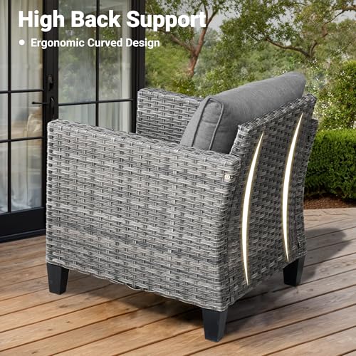 ovios Patio Furniture Set, 6 Pieces Outdoor Wicker Rattan Sofa Couch with Loveseat, Ottomans and Cpmfy Cushions, All Weather High Back Conversation Set Garden Backyard, Dark Grey ovios